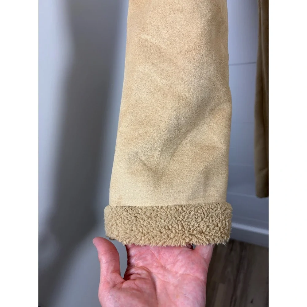 Vintage Y2K Old Navy Trench Coat Jacket Faux Suede Sherpa Lined Sz M Penny Lane - Picture 9 of 13